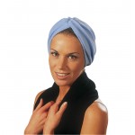 TURBAN EN STRETCH BLANC, NOIR ET BLEU CIEL