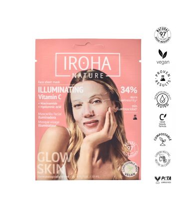 IROHA ILLUMINATING Vitamin C Masque visage tissu illuminateur à la vitamine C et acide hyaluronique 20ml