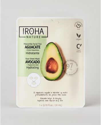 IROHA Masque visage tissu hydratant Avocat+Acide hyaluronique 20ml