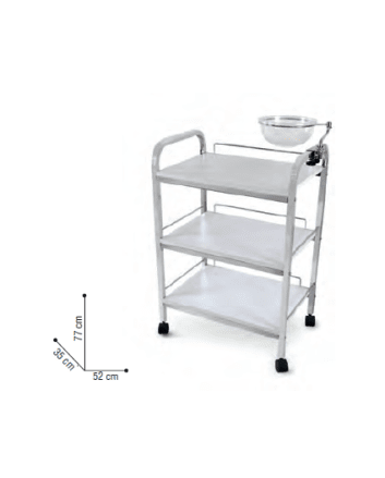 7313200 P001652 Table guéridon à 3 plateaux et support pour bol de rinçage (inclus).