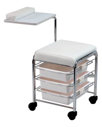 7300732 P000392 TABOURET MANUCURE  - tablette amovible avec coussin repose-mains et 3 tiroirs.