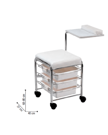 7300732 P000392 TABOURET MANUCURE - tablette amovible avec coussin repose-mains et 3 tiroirs.