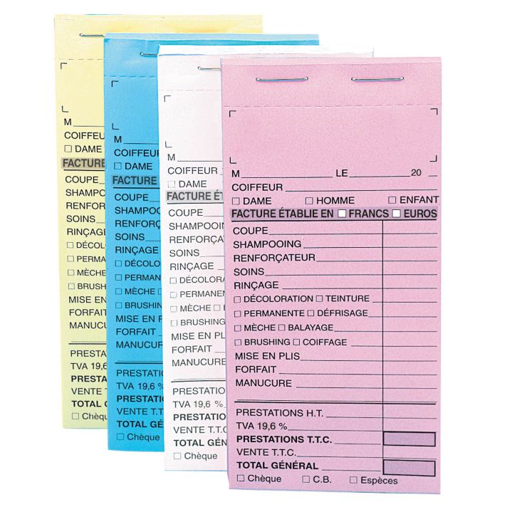 Carnets de caisse précarbonés sans numéros, vendus par 10