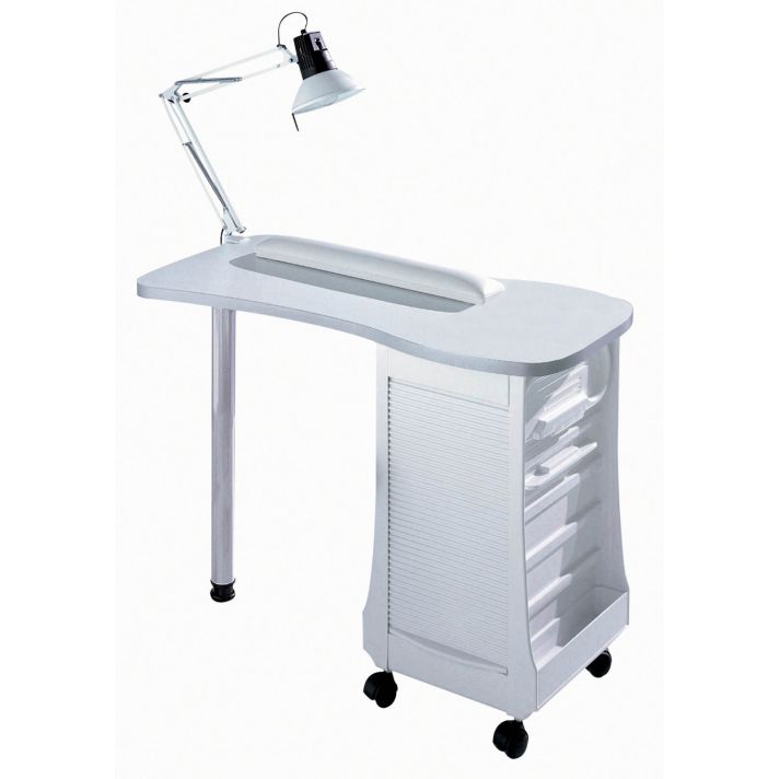 7310600 P000109 Table manucure avec colonne de rangement - lampe et coussin non inclus.